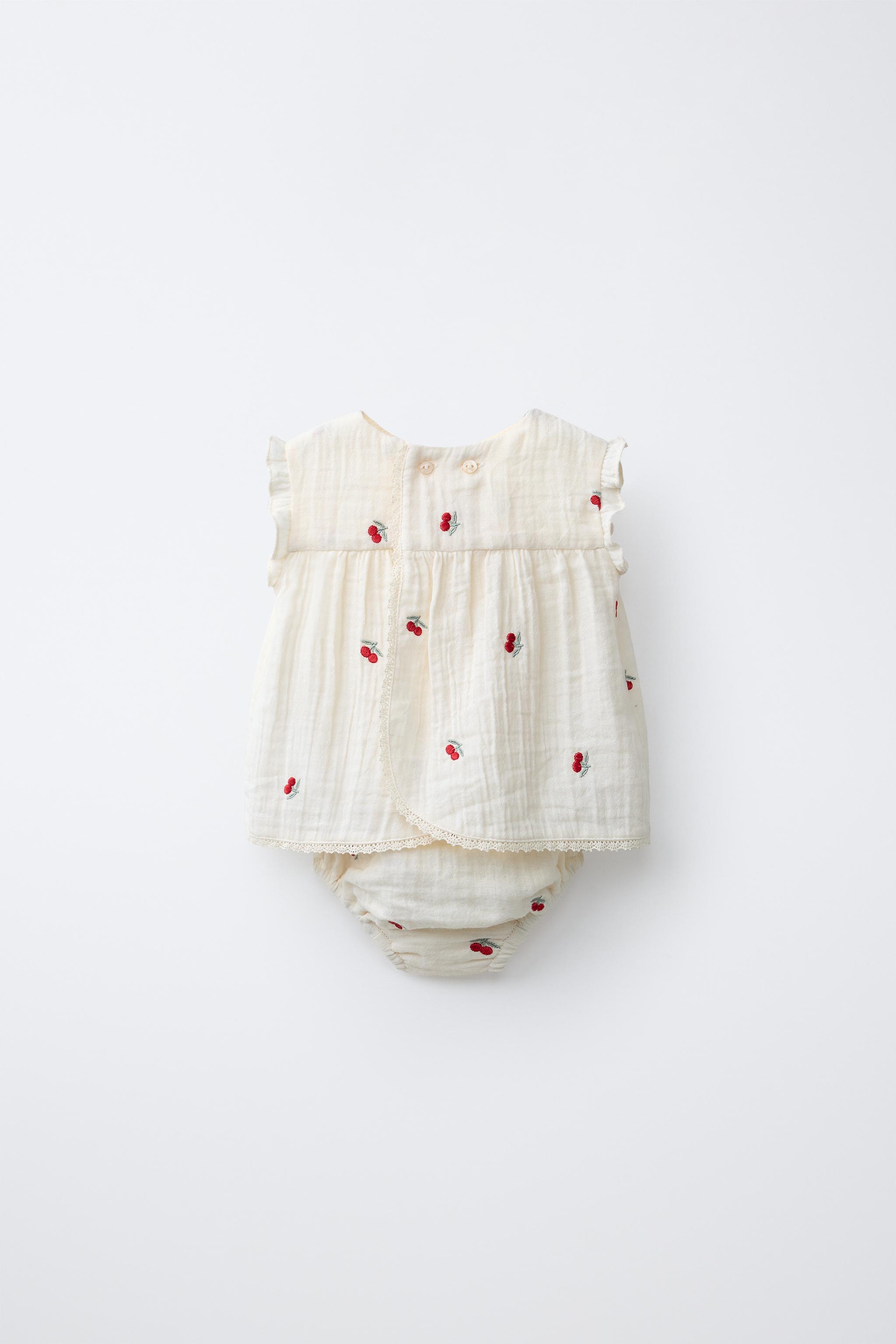 EMBROIDERED CHERRY TEXTURED BLOUSE AND BLOOMERS SET